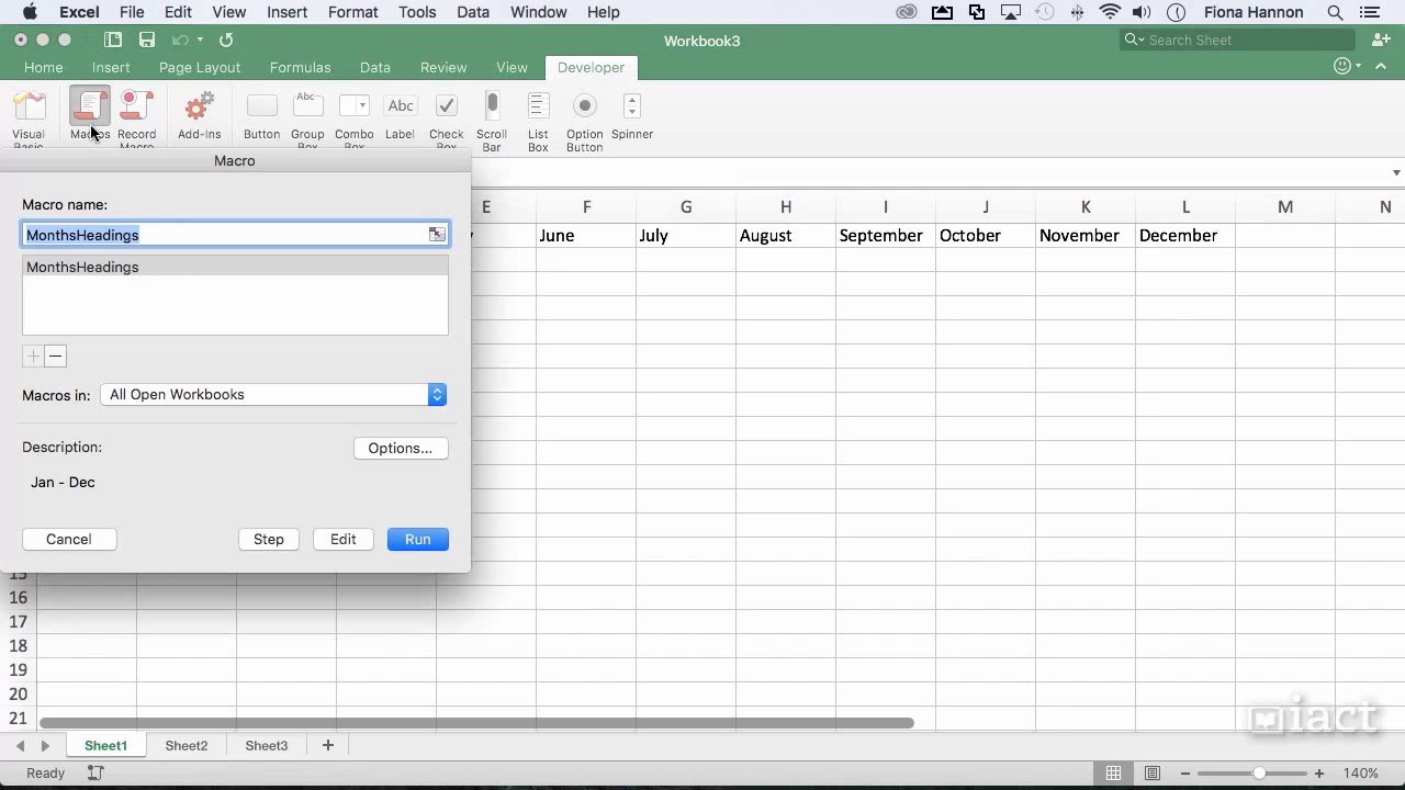 edit command on a mac for excel